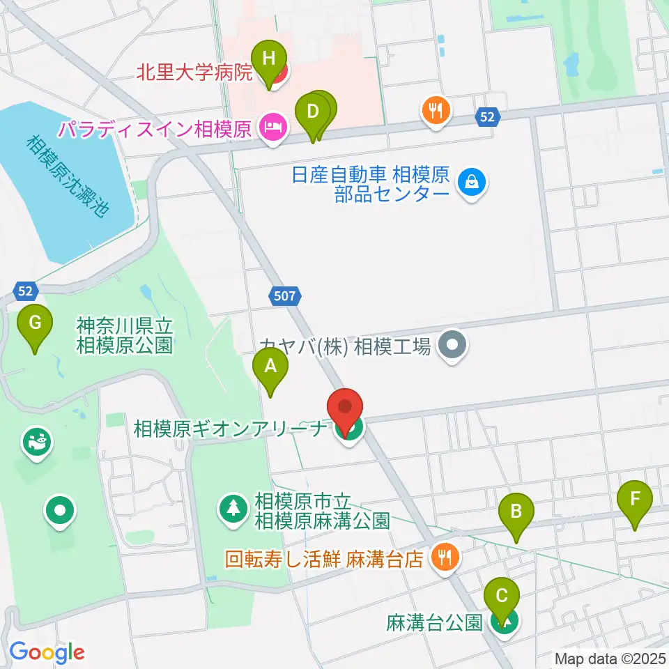 相模原ギオンアリーナ周辺のカフェ一覧地図
