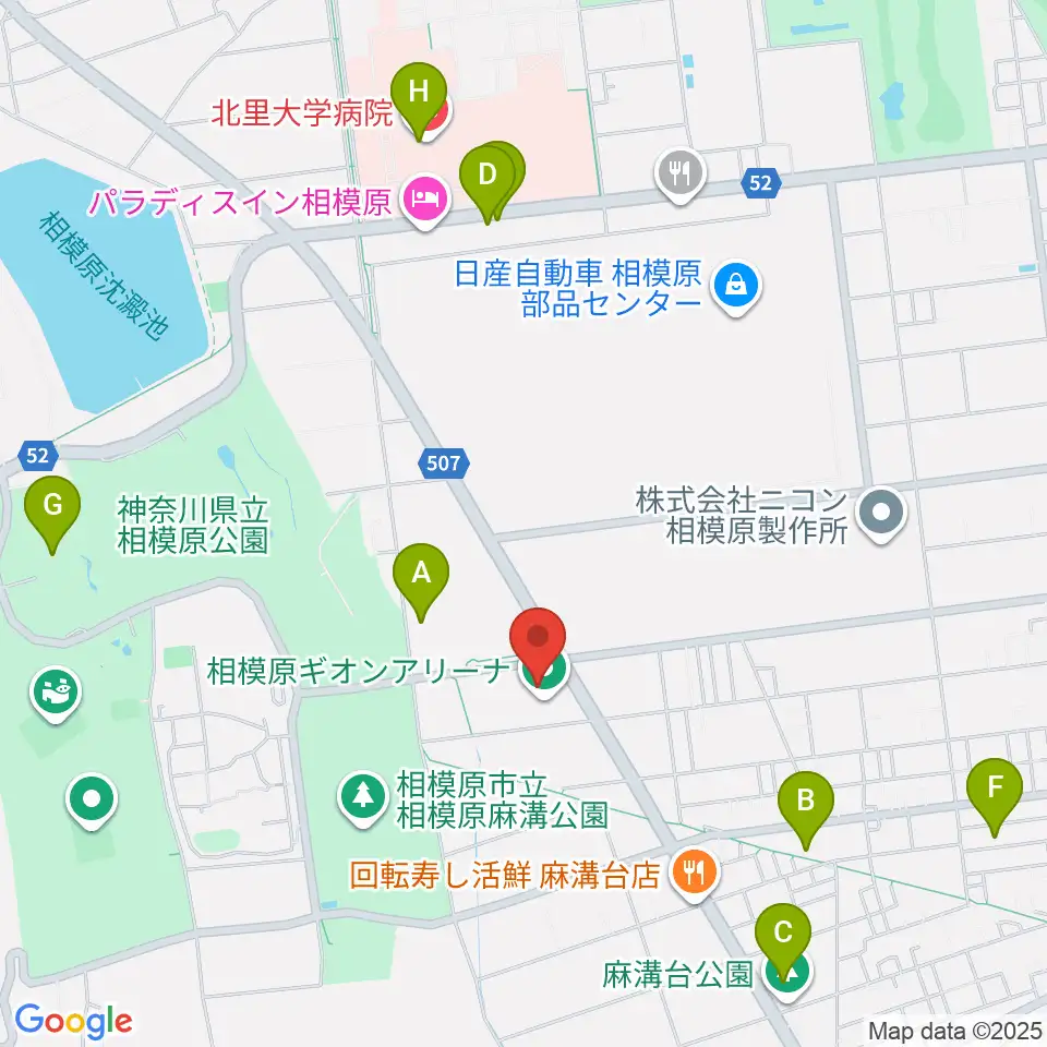 相模原ギオンアリーナ周辺のカフェ一覧地図