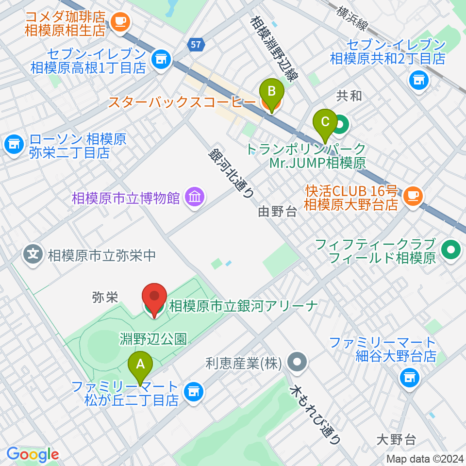 銀河アリーナ周辺のカフェ一覧地図