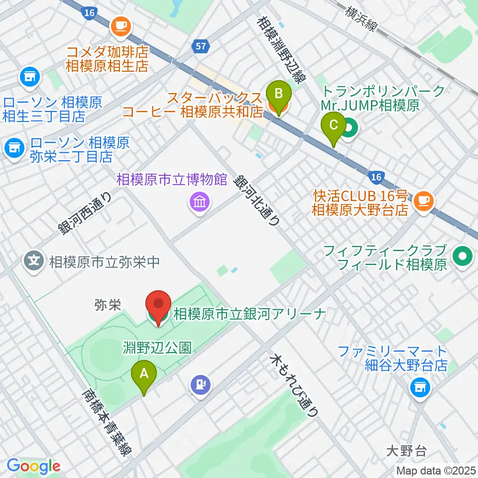 銀河アリーナ周辺のカフェ一覧地図