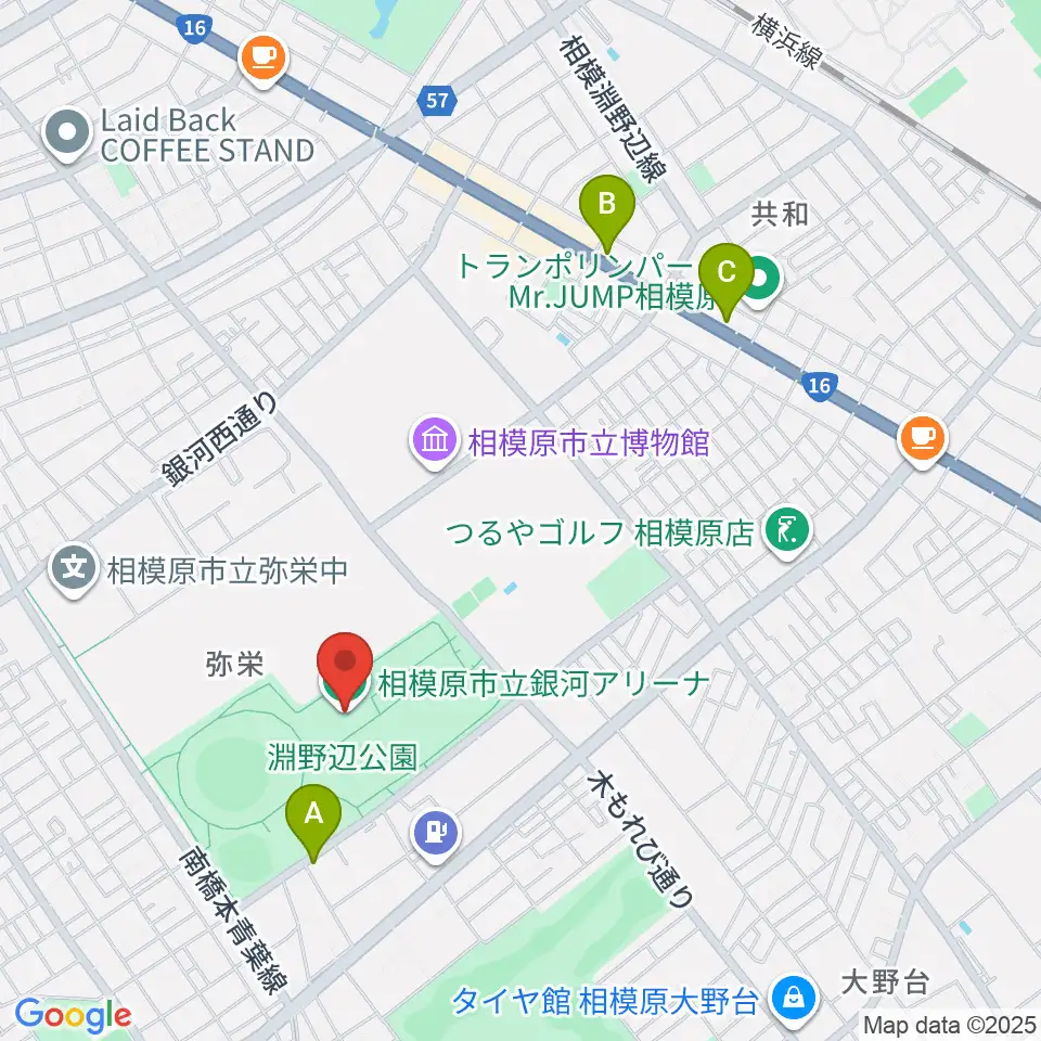 銀河アリーナ周辺のカフェ一覧地図