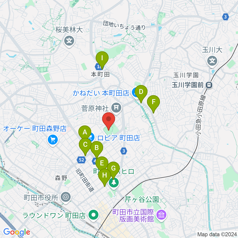 町田市民球場周辺のカフェ一覧地図