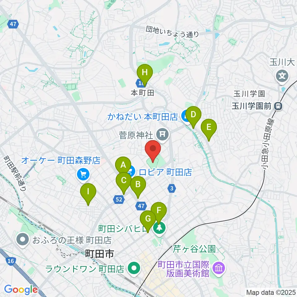 町田市民球場周辺のカフェ一覧地図