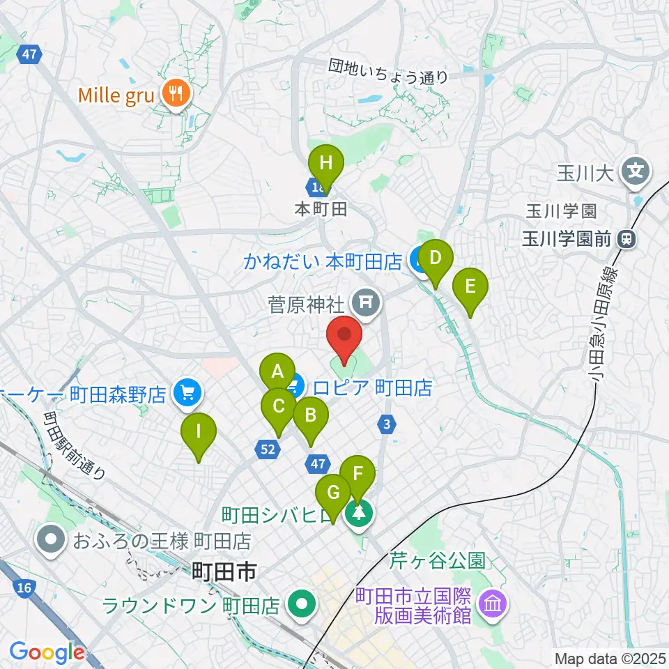 町田市民球場周辺のカフェ一覧地図