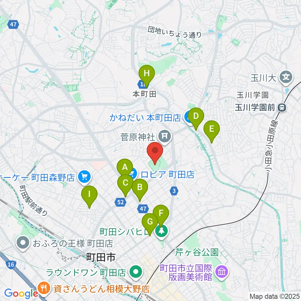 町田市民球場周辺のカフェ一覧地図
