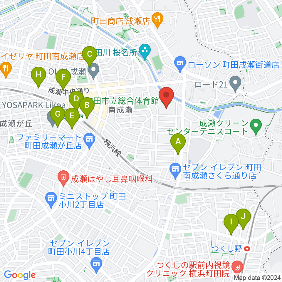 町田市立総合体育館周辺のカフェ一覧地図
