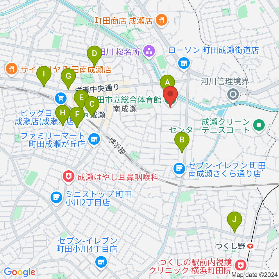 町田市立総合体育館周辺のカフェ一覧地図