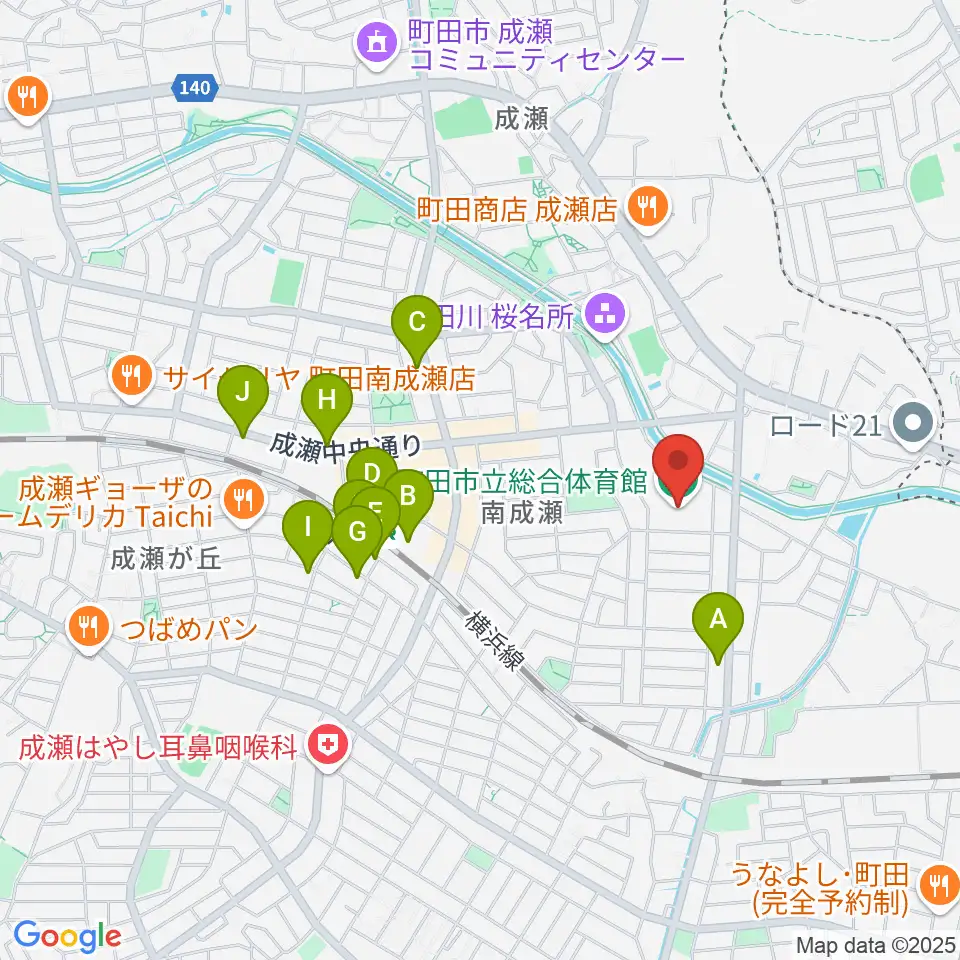 町田市立総合体育館周辺のカフェ一覧地図