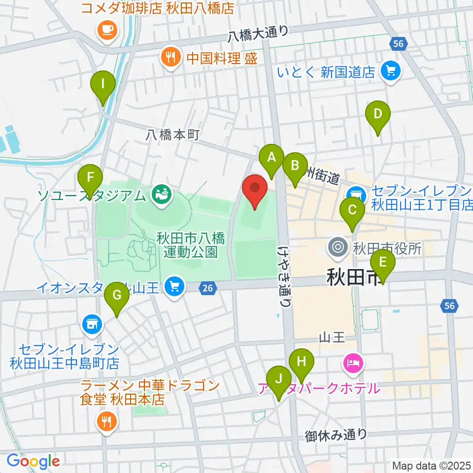 秋田スポーツPLUS・ASPスタジアム周辺のカフェ一覧地図