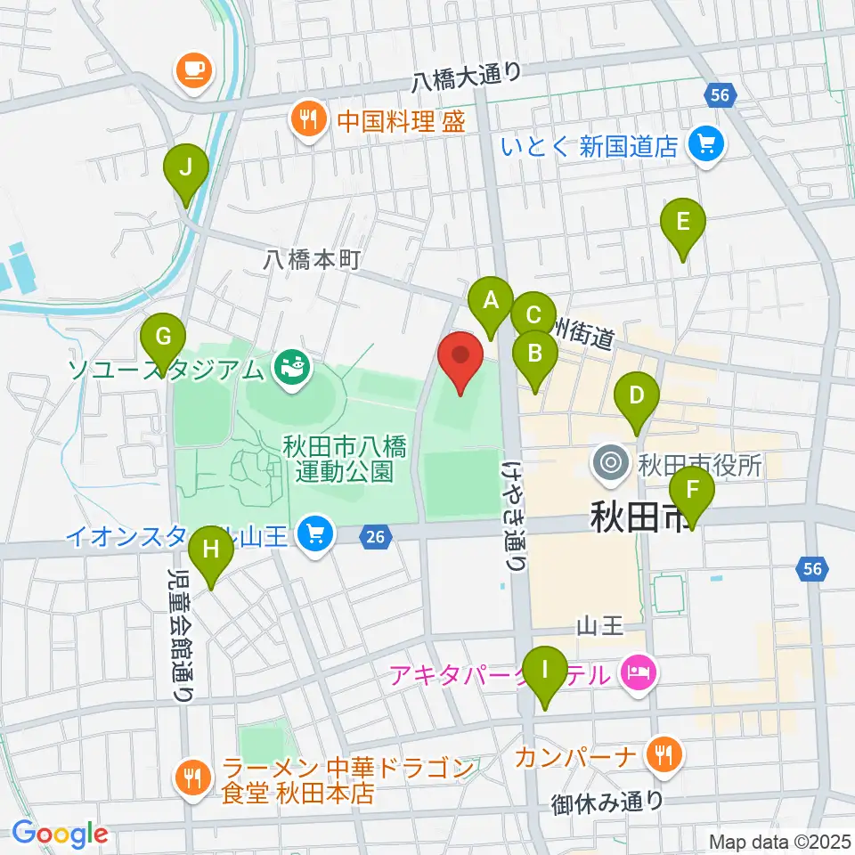 秋田スポーツPLUS・ASPスタジアム周辺のカフェ一覧地図