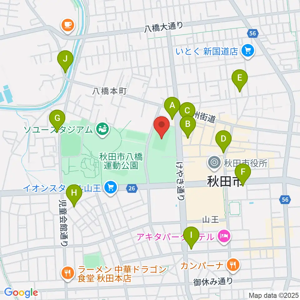秋田スポーツPLUS・ASPスタジアム周辺のカフェ一覧地図