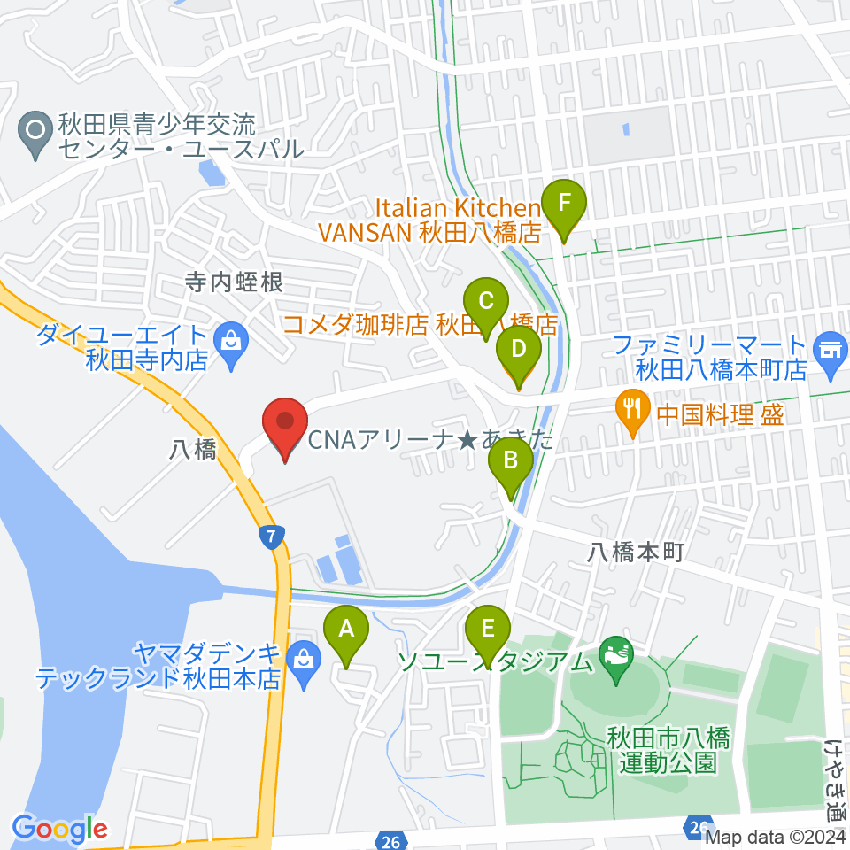 CNAアリーナ★あきた周辺のカフェ一覧地図