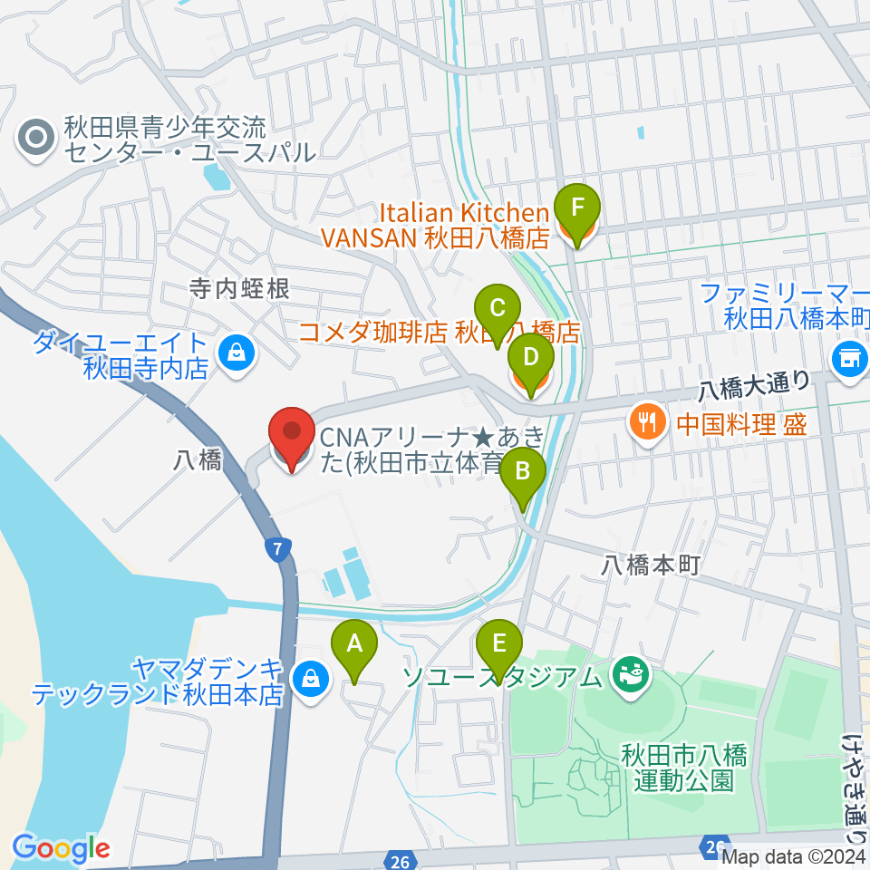 CNAアリーナ★あきた周辺のカフェ一覧地図