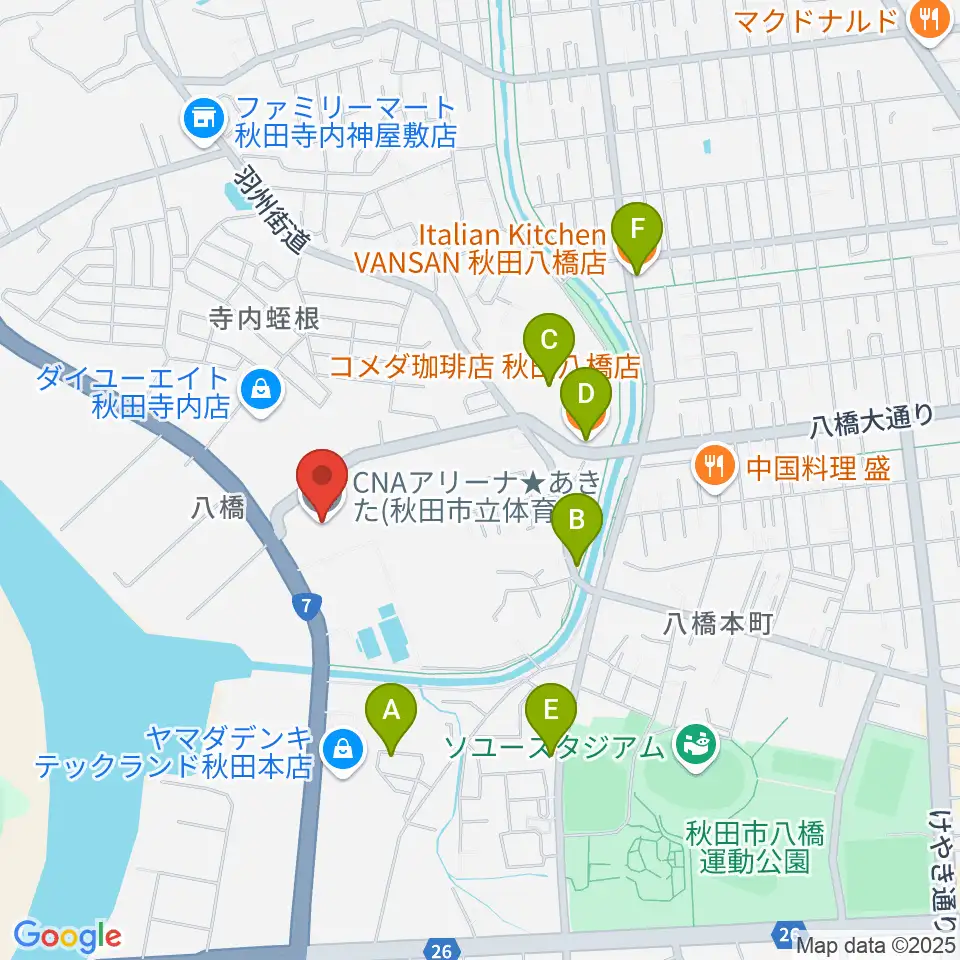 CNAアリーナ★あきた周辺のカフェ一覧地図