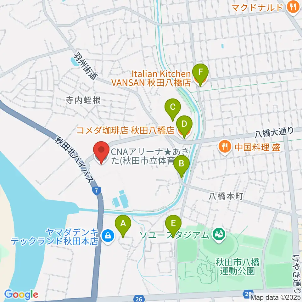 CNAアリーナ★あきた周辺のカフェ一覧地図