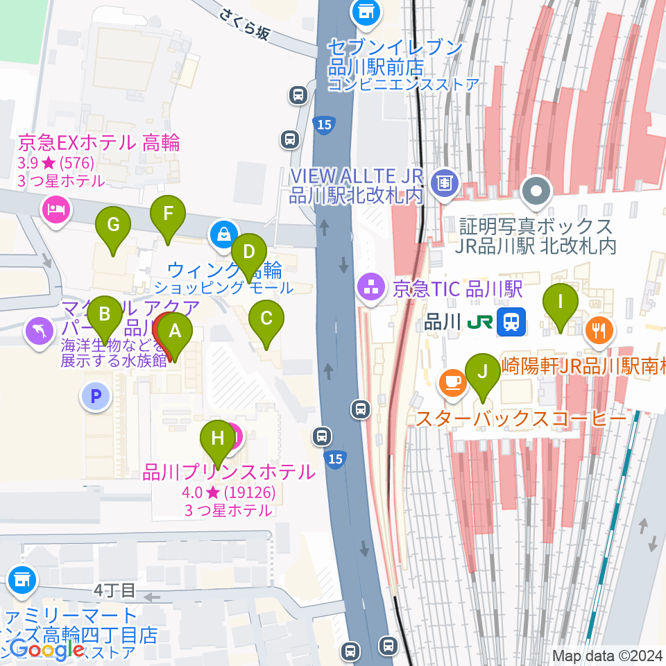 品川プリンスホテル クラブeX周辺のカフェ一覧地図