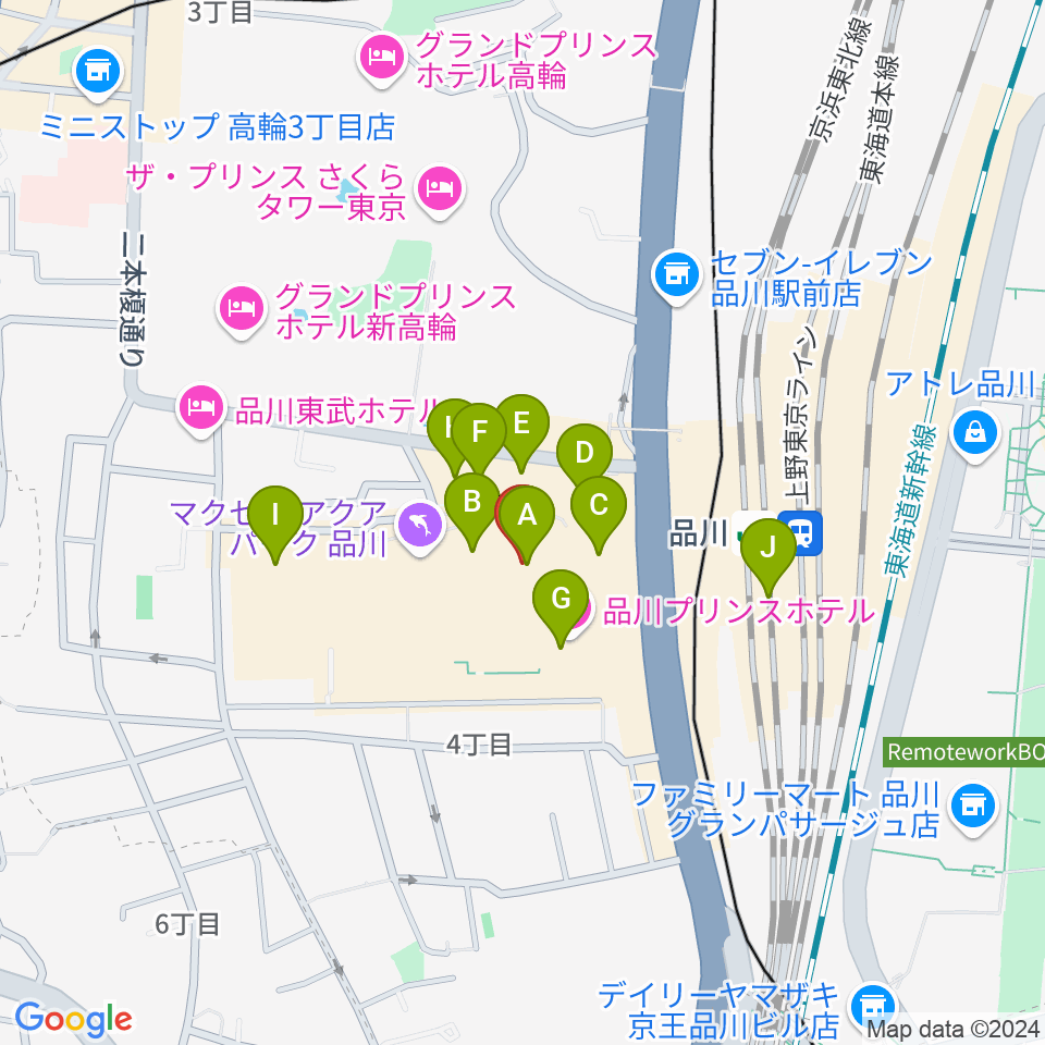 品川プリンスホテル クラブeX周辺のカフェ一覧地図