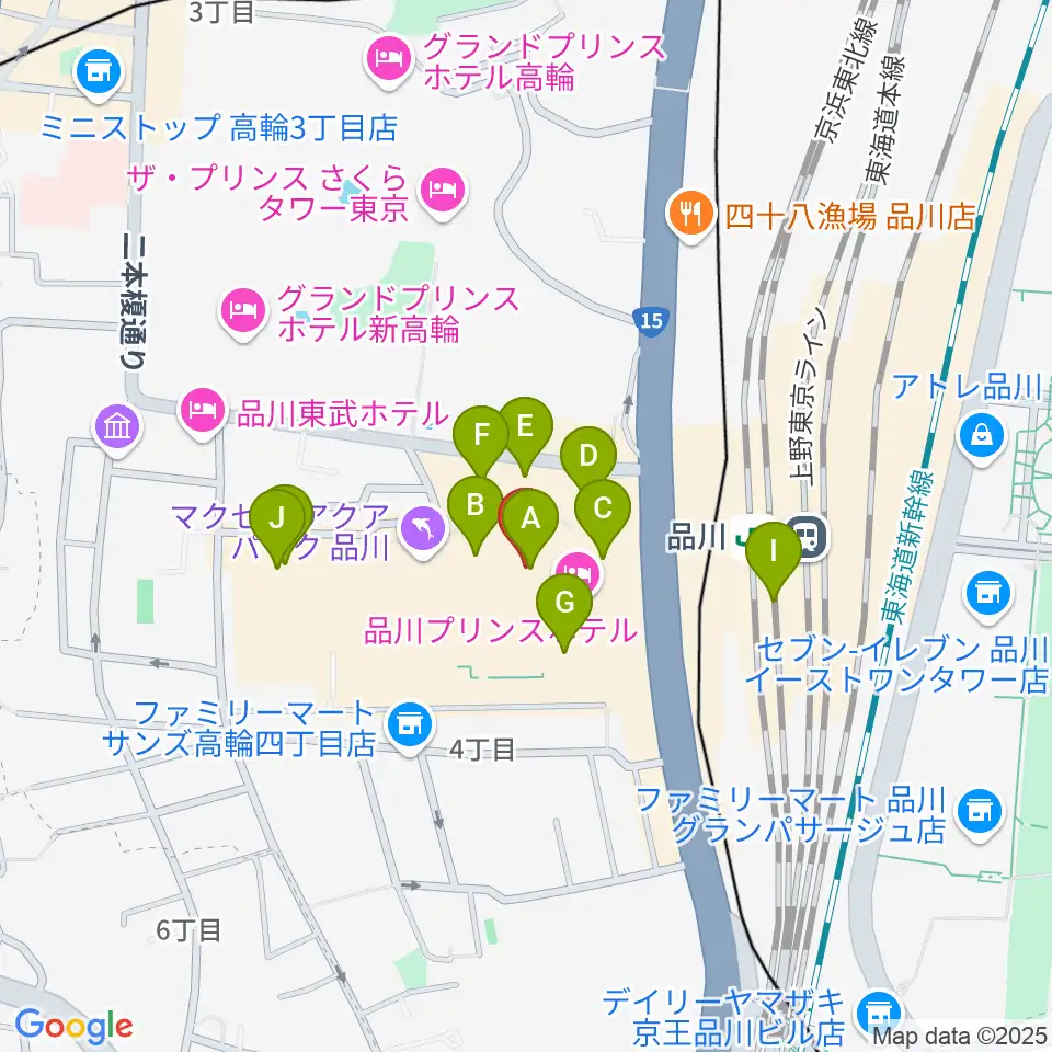 品川プリンスホテル クラブeX周辺のカフェ一覧地図