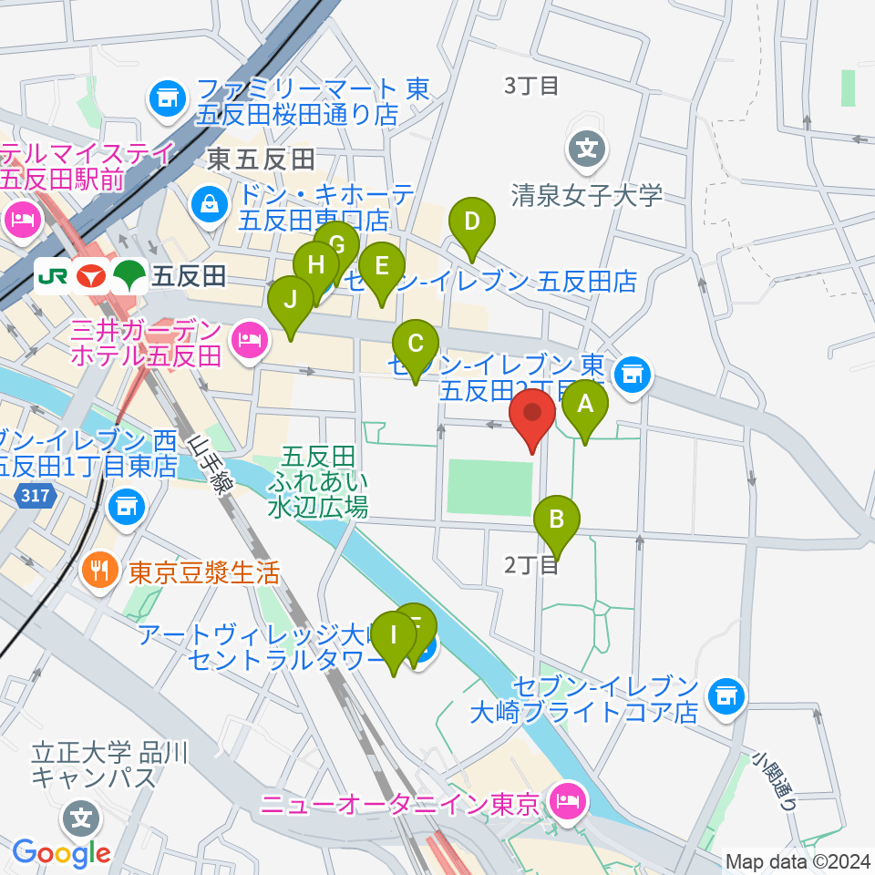 品川区立総合体育館周辺のカフェ一覧地図