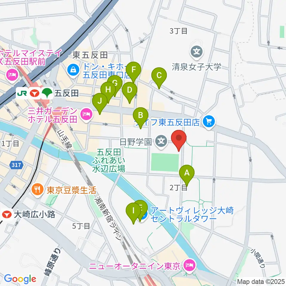 品川区立総合体育館周辺のカフェ一覧地図