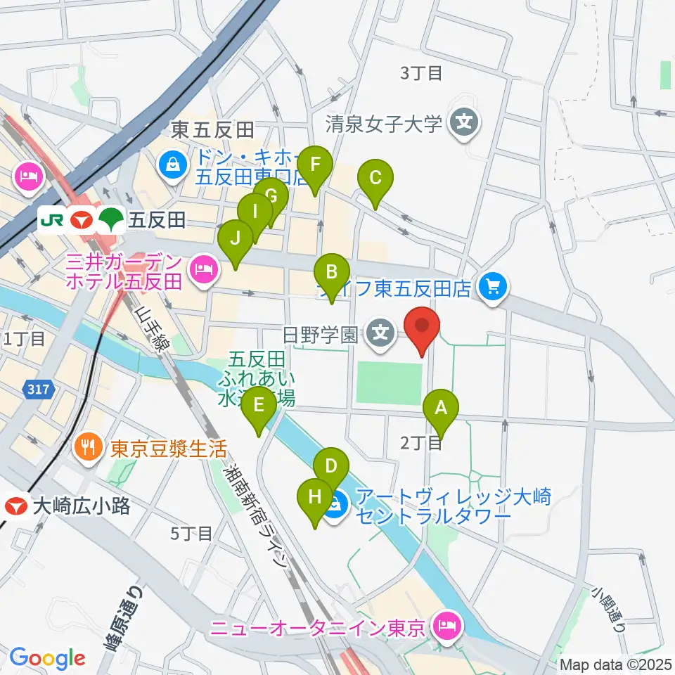 品川区立総合体育館周辺のカフェ一覧地図
