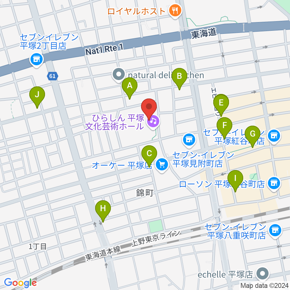 ひらしん平塚文化芸術ホール周辺のカフェ一覧地図