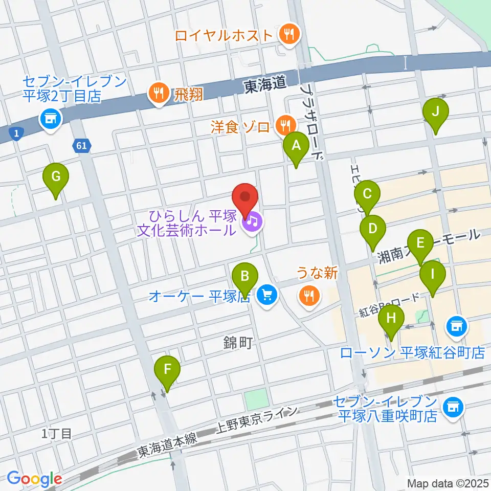 ひらしん平塚文化芸術ホール周辺のカフェ一覧地図
