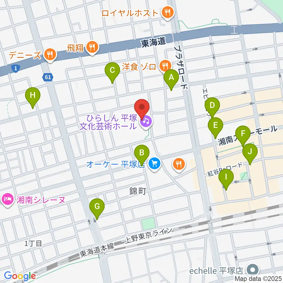 ひらしん平塚文化芸術ホール周辺のカフェ一覧地図