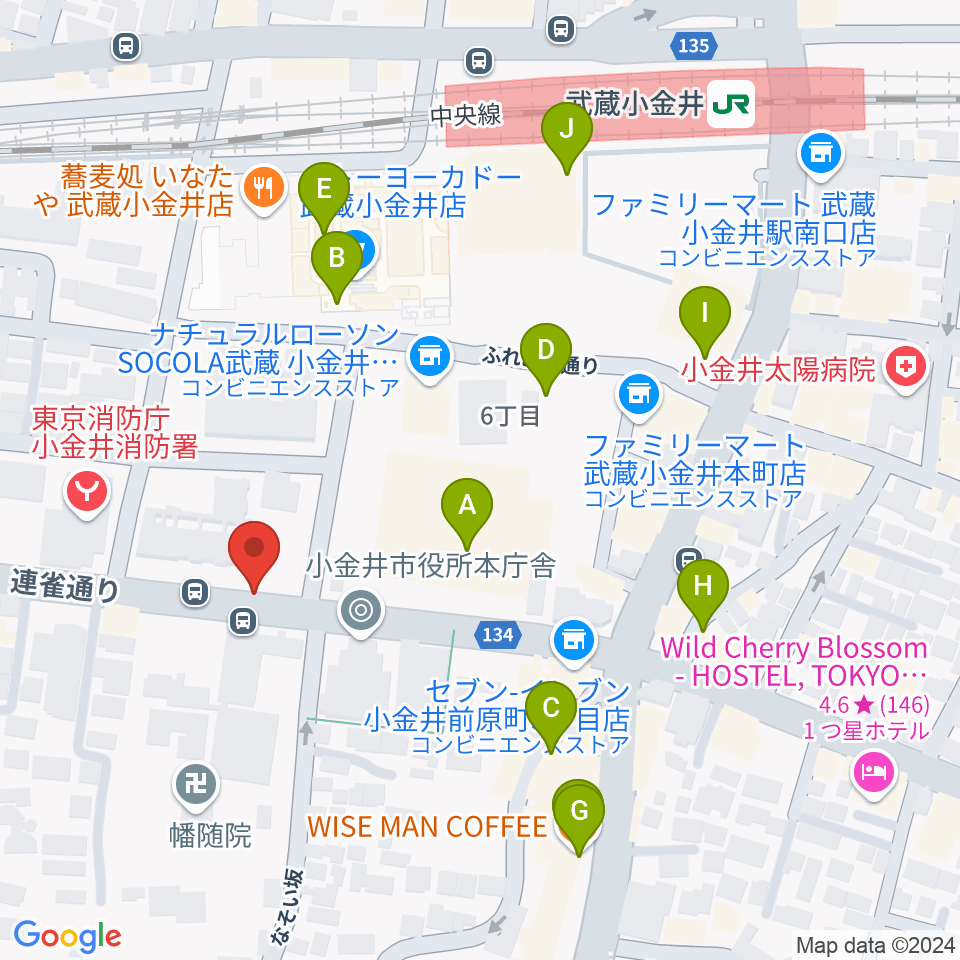 武蔵小金井Rosy Note周辺のカフェ一覧地図