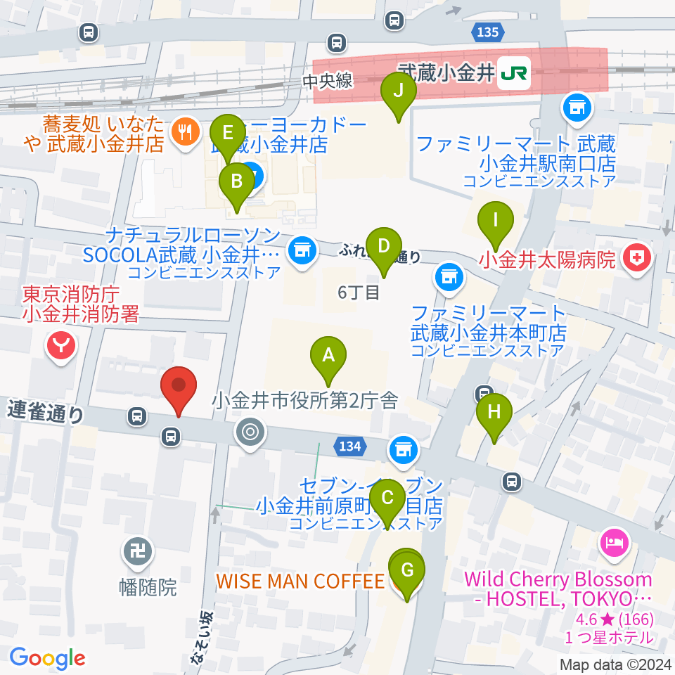 武蔵小金井Rosy Note周辺のカフェ一覧地図