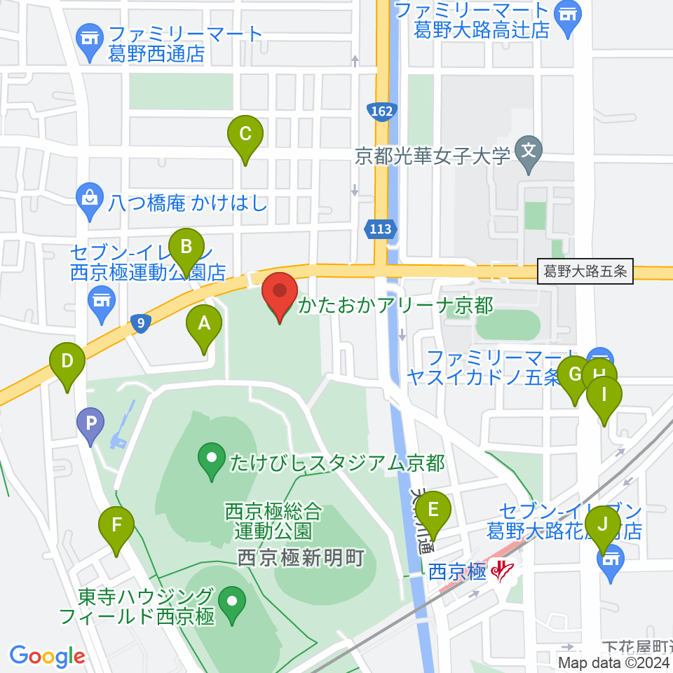かたおかアリーナ京都周辺のカフェ一覧地図