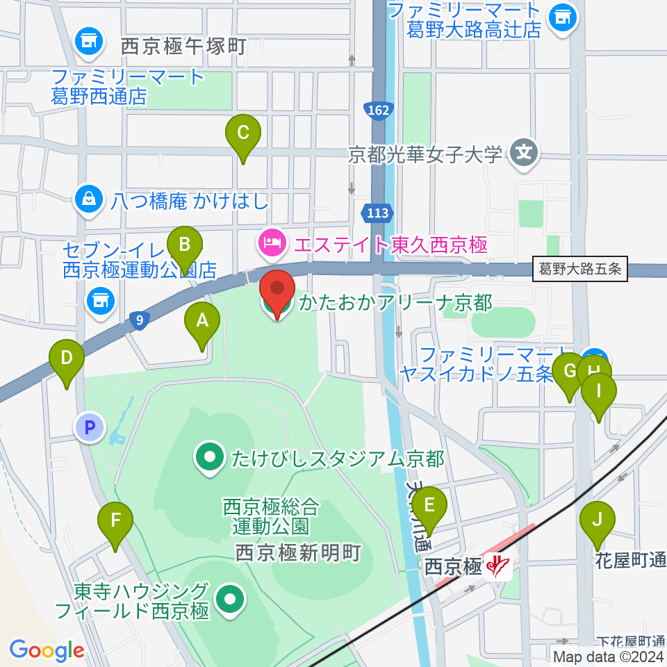 かたおかアリーナ京都周辺のカフェ一覧地図