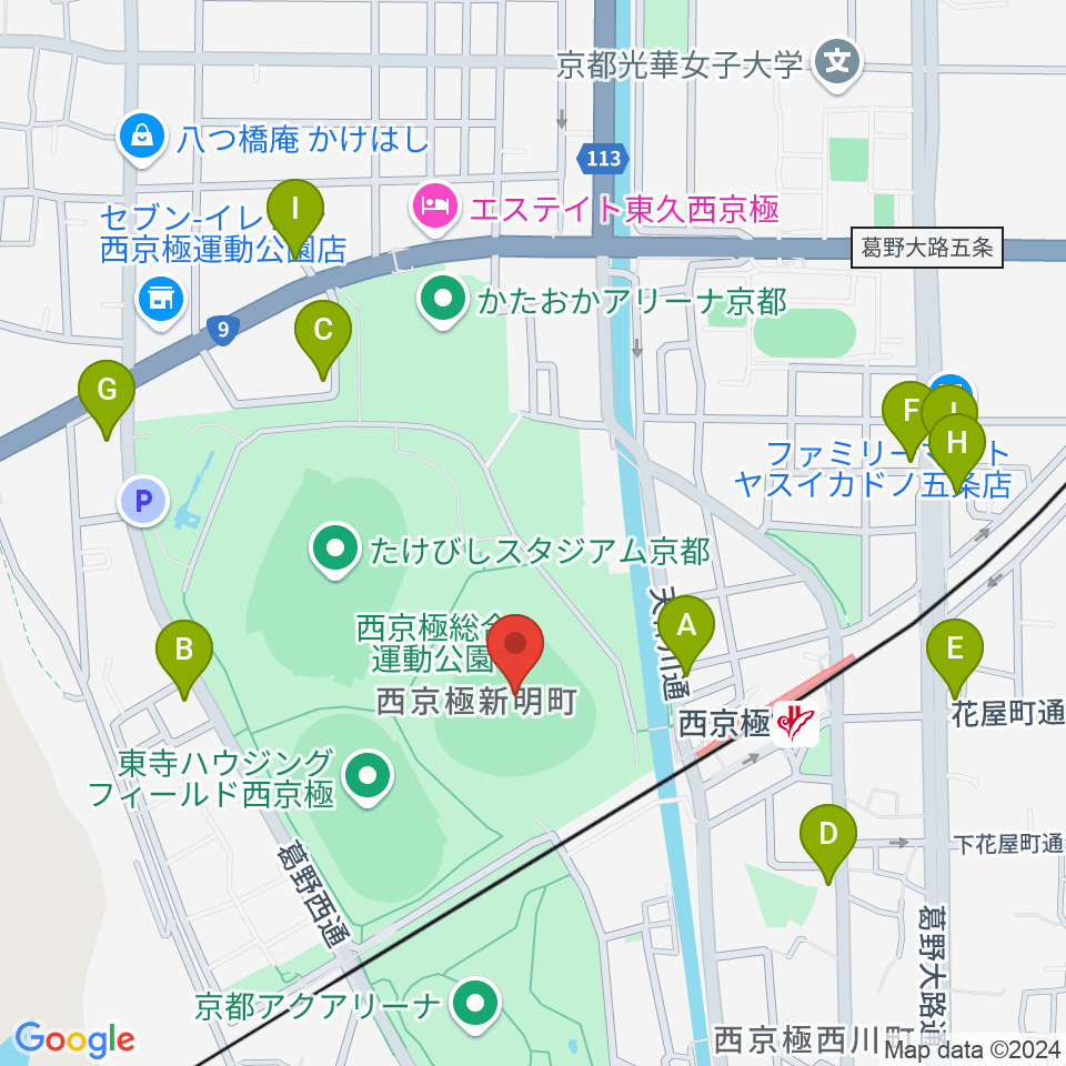 わかさスタジアム京都周辺のカフェ一覧地図