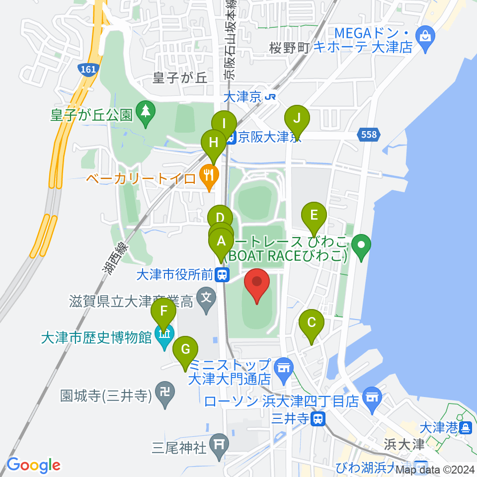 皇子山陸上競技場周辺のカフェ一覧地図