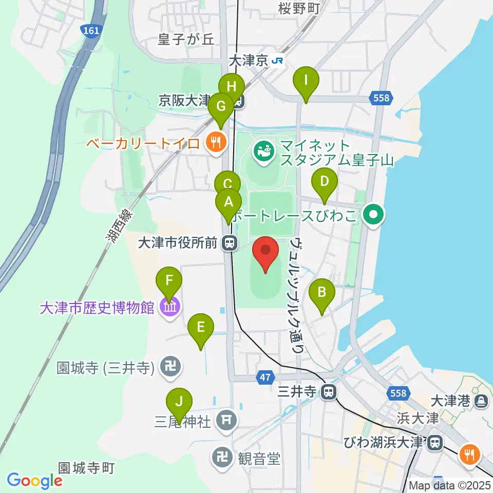皇子山陸上競技場周辺のカフェ一覧地図
