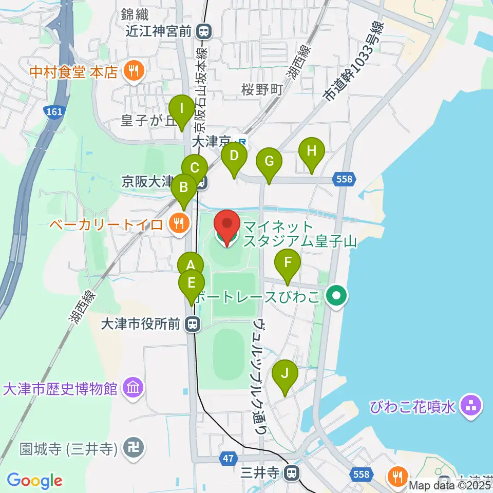 マイネットスタジアム皇子山周辺のカフェ一覧地図
