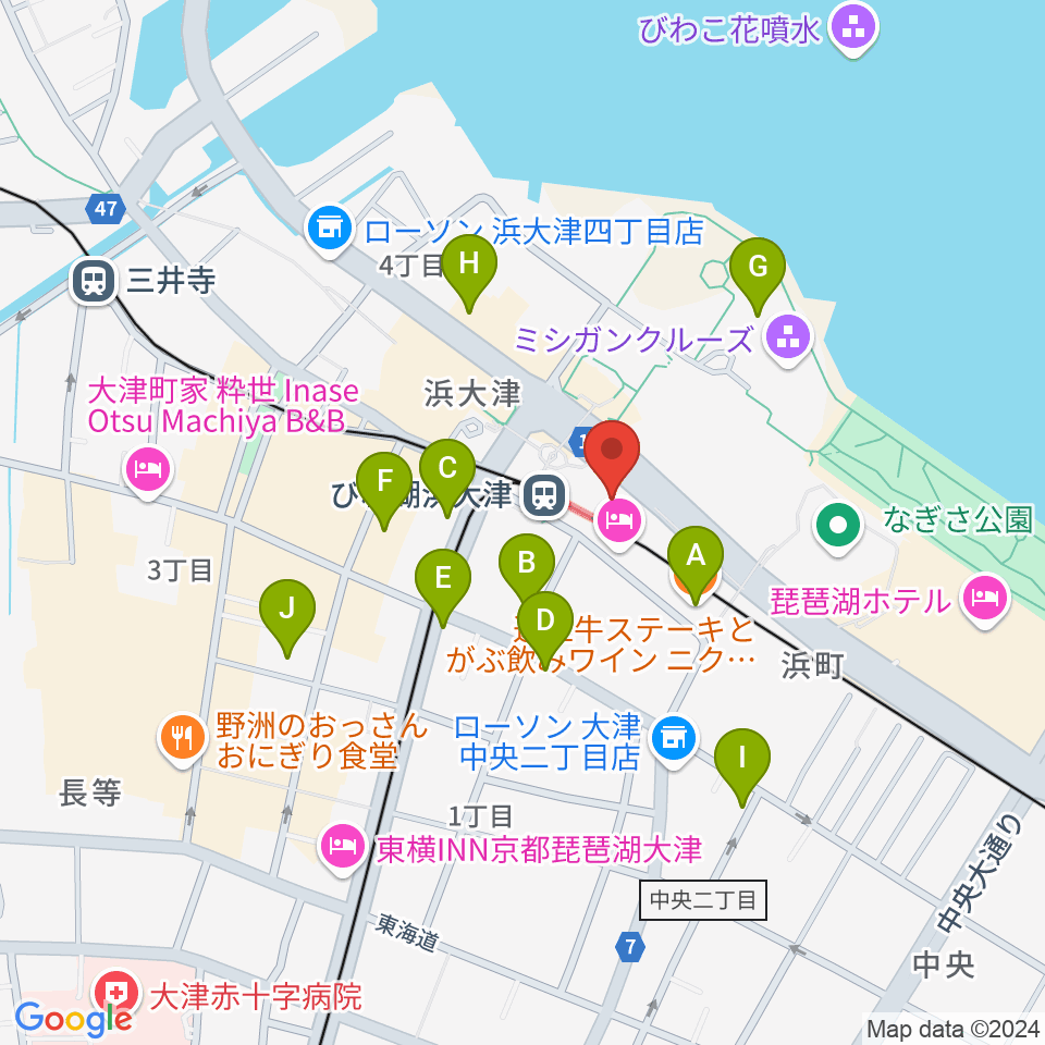 スカイプラザ浜大津周辺のカフェ一覧地図