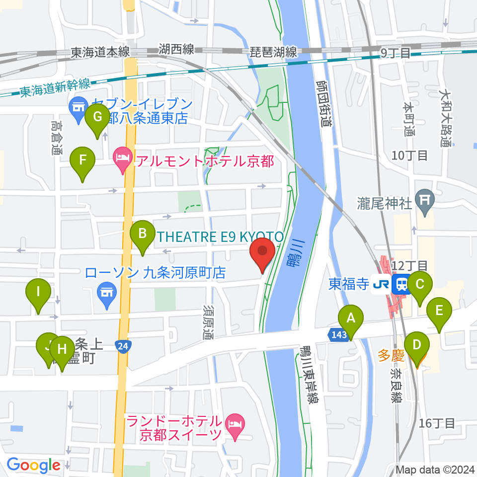 Theatre E9 Kyoto周辺のカフェ一覧地図