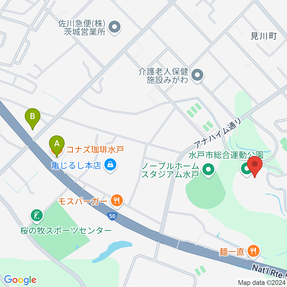 水戸市総合運動公園体育館周辺のカフェ一覧地図