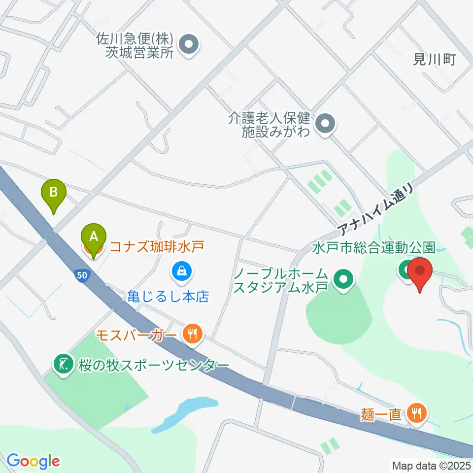 水戸市総合運動公園体育館周辺のカフェ一覧地図