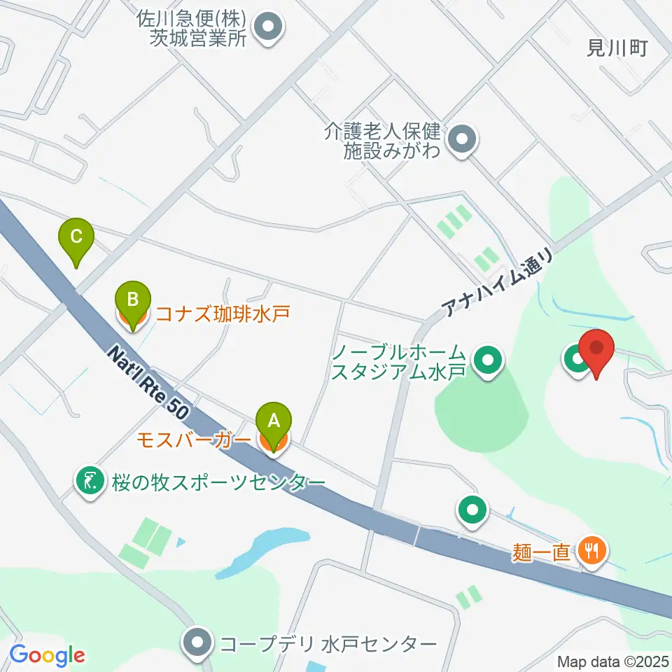 水戸市総合運動公園体育館周辺のカフェ一覧地図