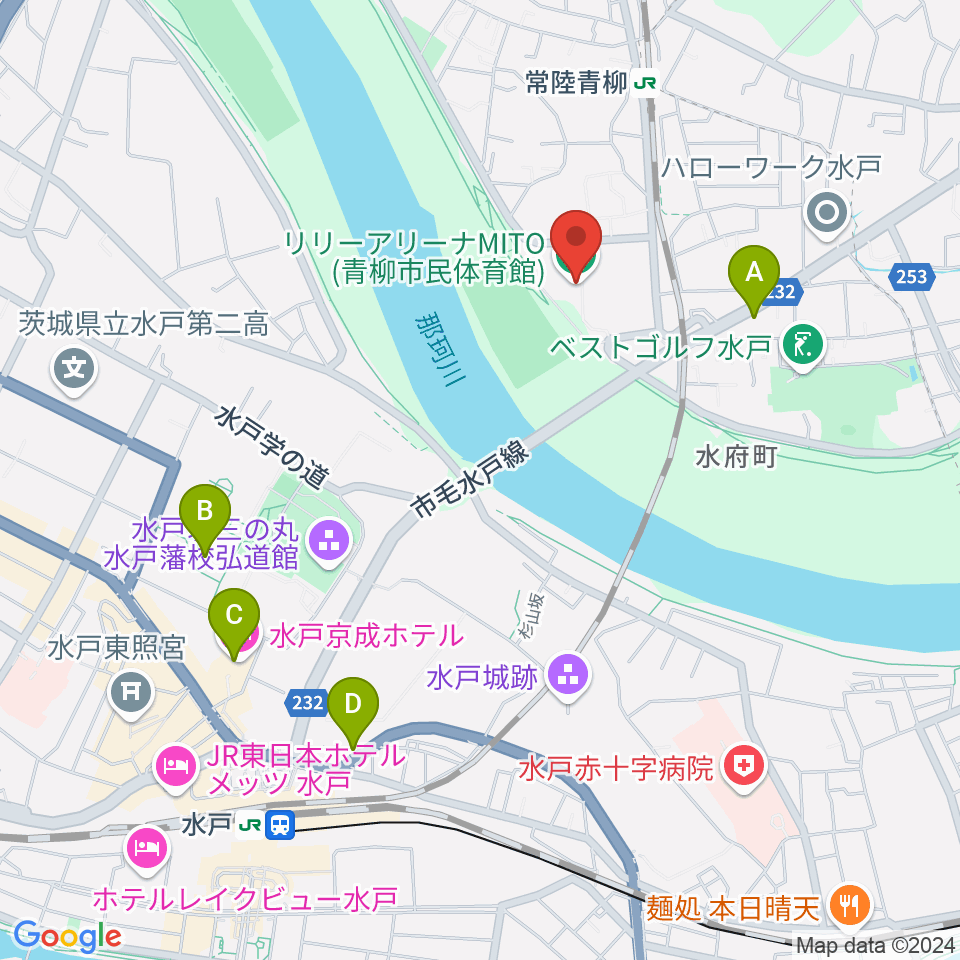 リリーアリーナMITO 青柳公園市民体育館周辺のカフェ一覧地図