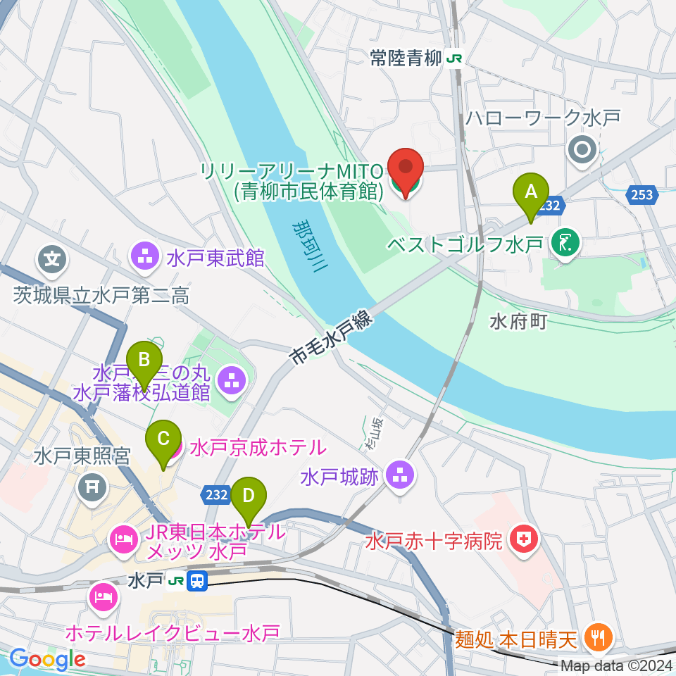 リリーアリーナMITO 青柳公園市民体育館周辺のカフェ一覧地図