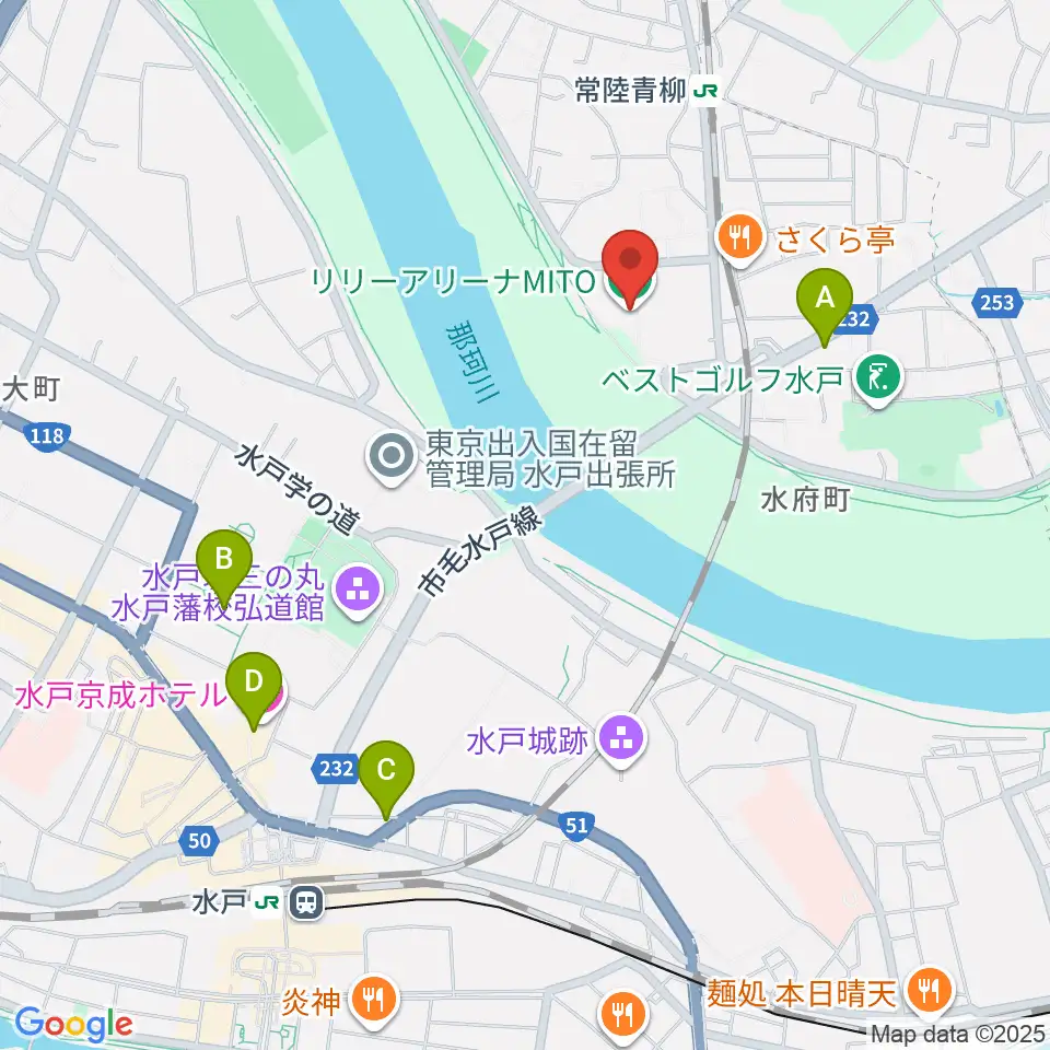 リリーアリーナMITO周辺のカフェ一覧地図