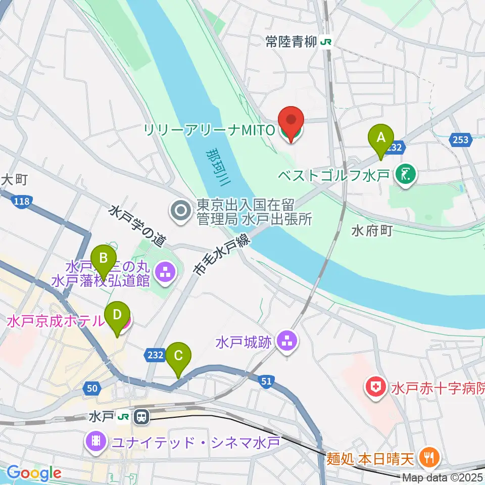 リリーアリーナMITO周辺のカフェ一覧地図