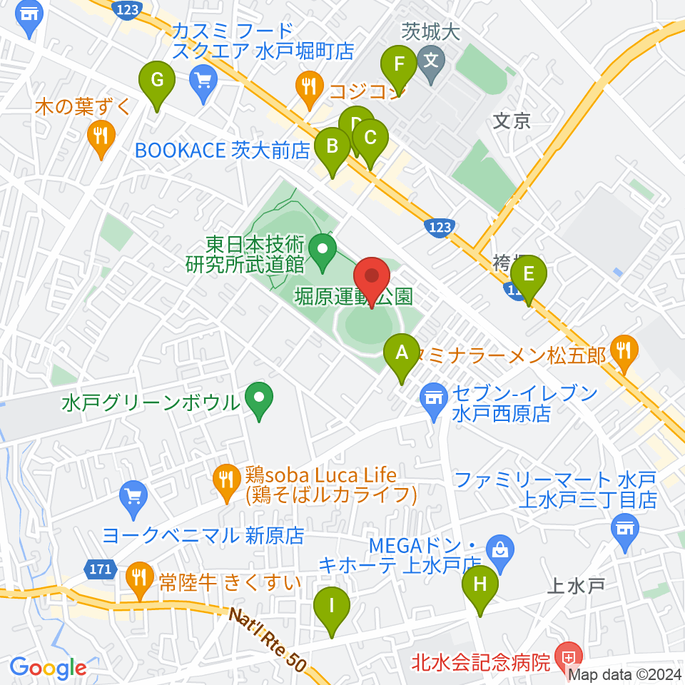 堀原運動公園野球場周辺のカフェ一覧地図