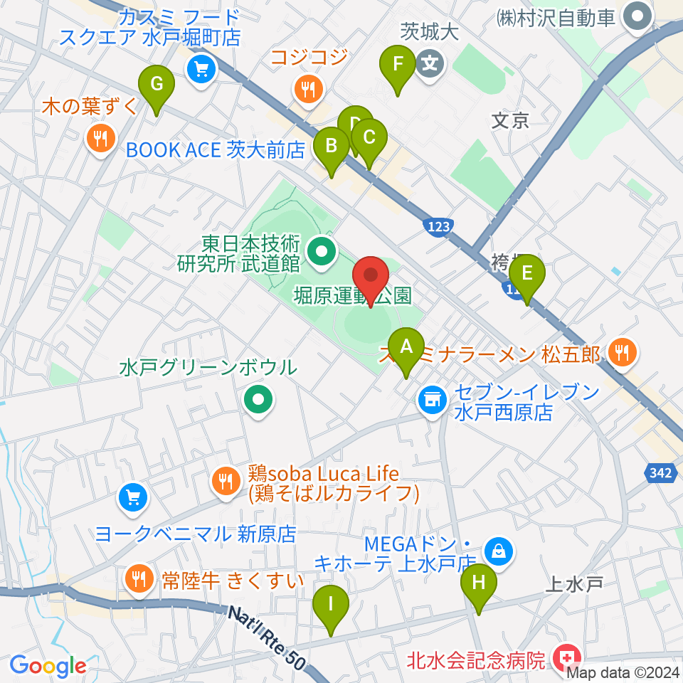 堀原運動公園野球場周辺のカフェ一覧地図