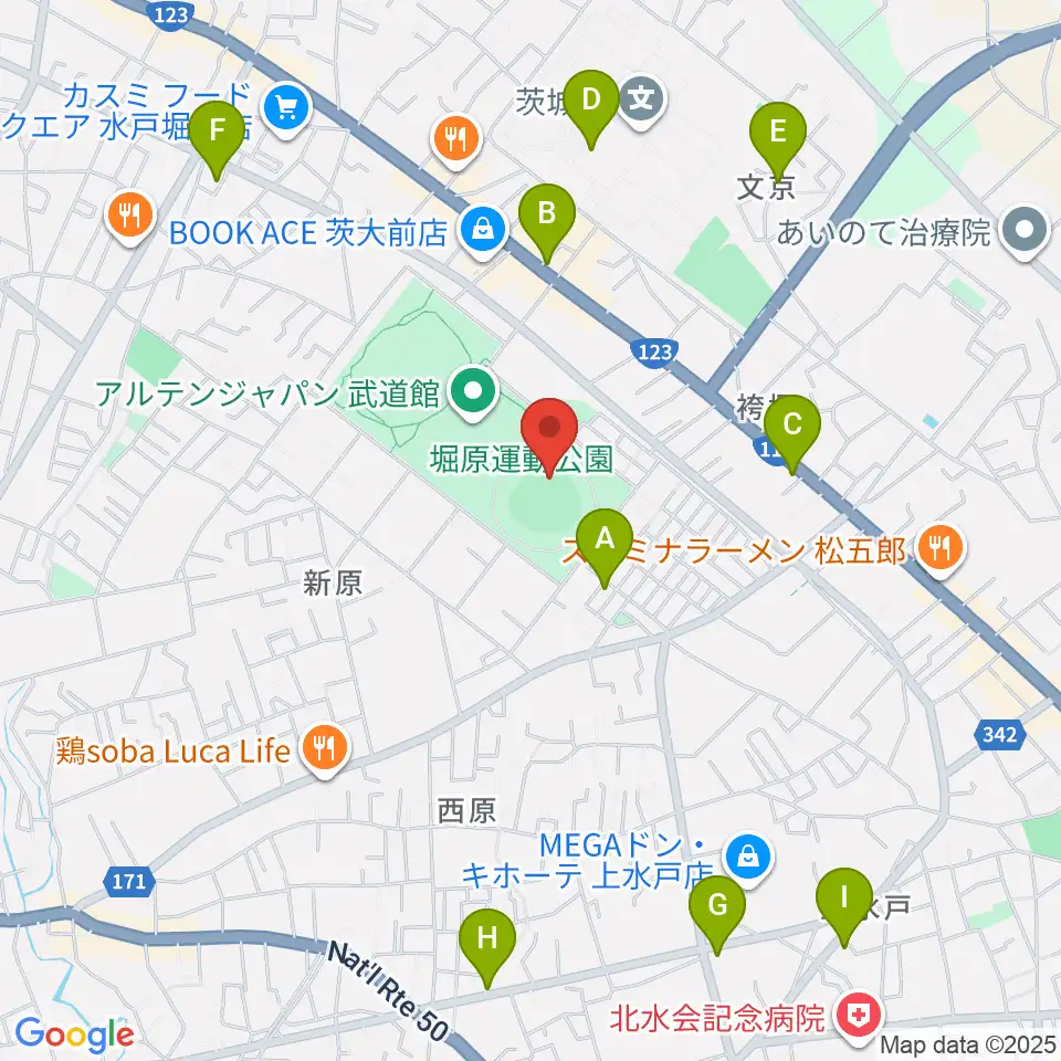 堀原運動公園野球場周辺のカフェ一覧地図