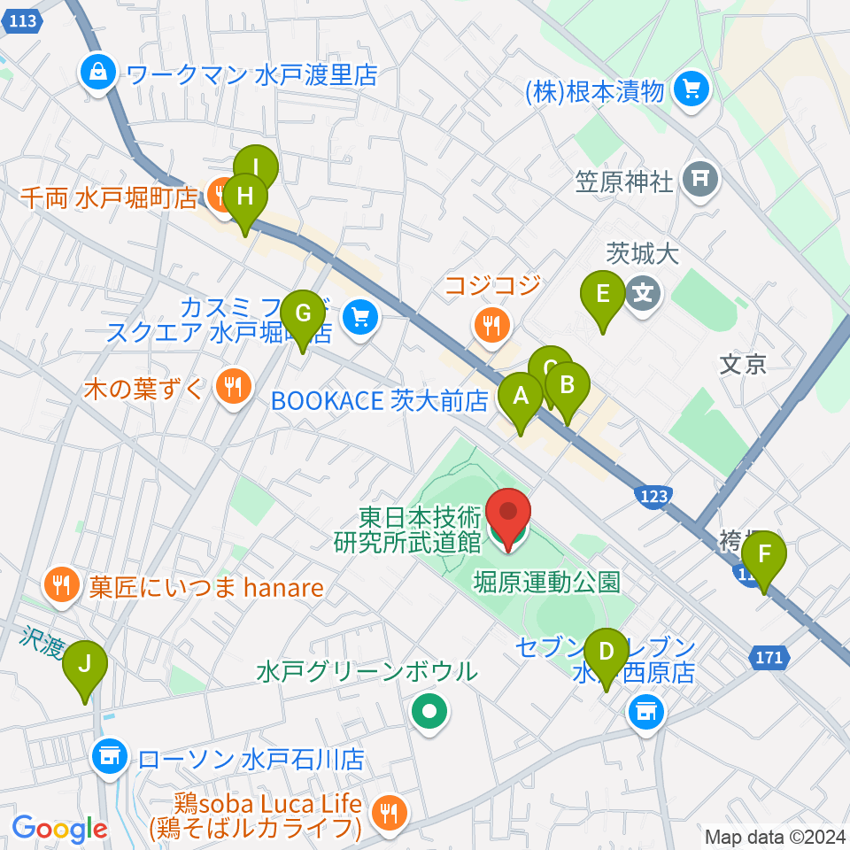 東日本技術研究所武道館周辺のカフェ一覧地図