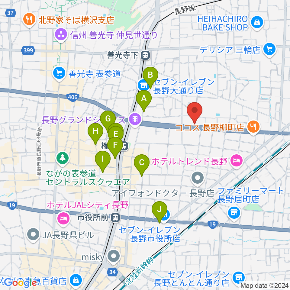 ウインナー楽器周辺のカフェ一覧地図